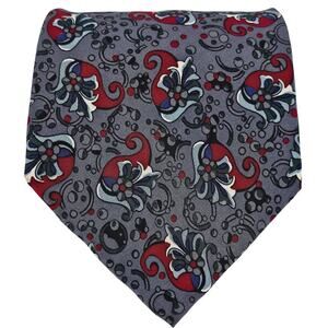 CHRISTIAN DIOR MEN'S VINTAGE GRAY 4" TIE WITH BURGUNDY & WHITE PAISLEY PATTERN